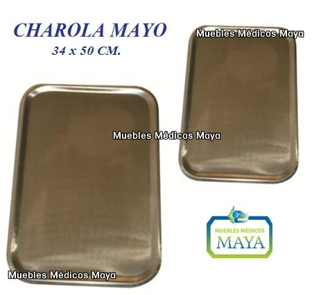 CHAROLA MAYO DE 34 CM X 50 CM DE ACERO INOXIDABLE PARA QUIRÓFANO Y HOSPITALES